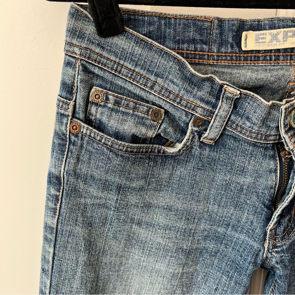 Express Y2K Precision Fit Cetine Low Rise Flare Jeans Medium Wash Blue Sz 0S - Picture 4 of 16